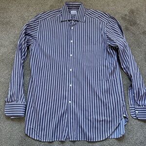 Ermenegildo Zegna Striped Purple White Cotton 41/16 Button Up Shirt